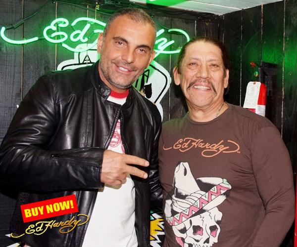 danny trejo wearing an ed hardy shirt