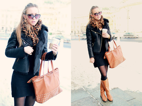 zaa scarf, massimo dutti boots, mango shades worn by Anna Gotsyk from Warsaw